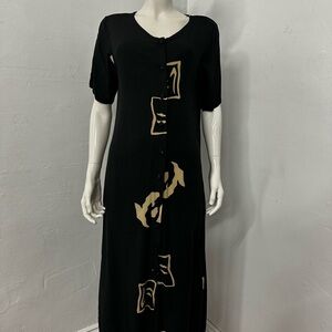 Hilo hottie Island collection Black and Beige Button-Front Maxi Dress